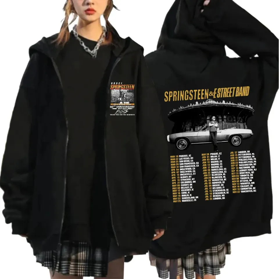 Bruce Springsteen and E Street Band 2024 Tour Zipper Hoodies Men's Women's Fashion Vintage Zip Up Sweatshirts Jackets Streetwear