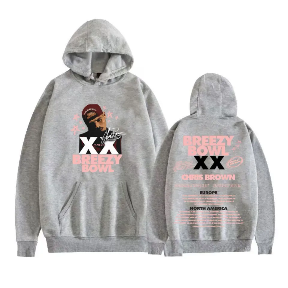 2025 Chris Brown Breezy Bowl XX Album Tour Hoodie Men Women Hip Hop Rock High Street Sweatshirt Casual Fleece Bodywarmer Hoodies