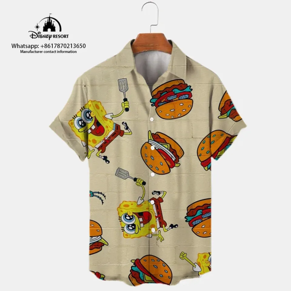 2023 Summer New Harajuku Casual Shirt Cute Spongebob Anime Shirt