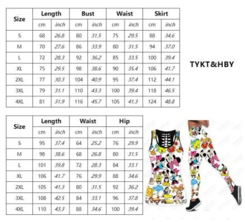 New Disney Goofy Women  Hollow Vest + Women Leggings Yoga Suit Fitness Leggings Sports Suit Disney Tank Top Legging Set Outfit