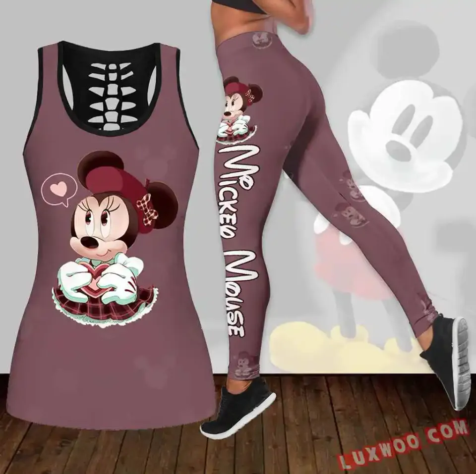 Disney Minnie Women's Hollow Vest + Women's Leggings Yoga Suit