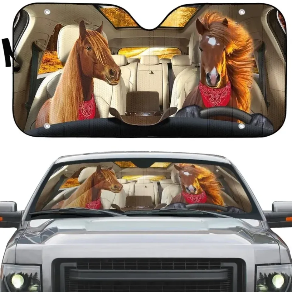Funny Horse Driving 3D Printing Car Sun Windshield