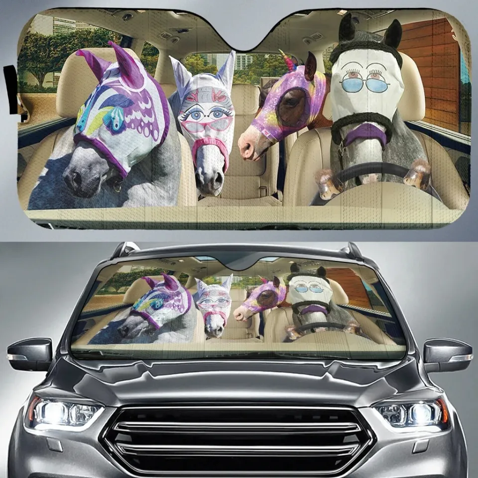 Funny Horse Driving 3D Printing Car Sun Windshield