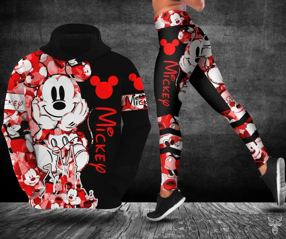 Customize Mickey Hoodie and Leggings Set, For Women's, Disney Christmas Yoga Pants, Sweatpants, Fashion Casual Leggings, Track Suit