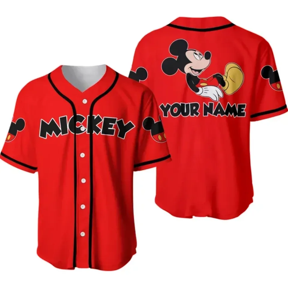 Disney 50th Anniversary Mickey Mouse Black Rainbow Baseball Jersey Custom Name Disney Hawaiian Shirt Men Women Tops