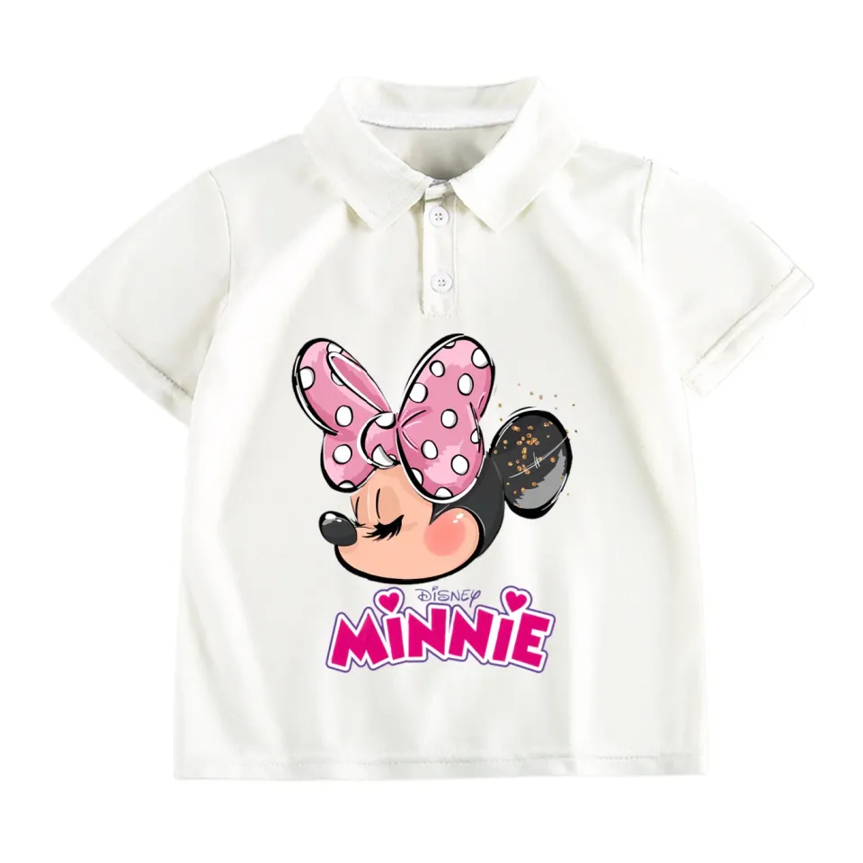 Kids Girls Red POLO, Cartoon Minnie Mickey Print Kids Summer Girls Cotton Casual T-shirt, Quick Drying Lapel Collar Short Sleeve