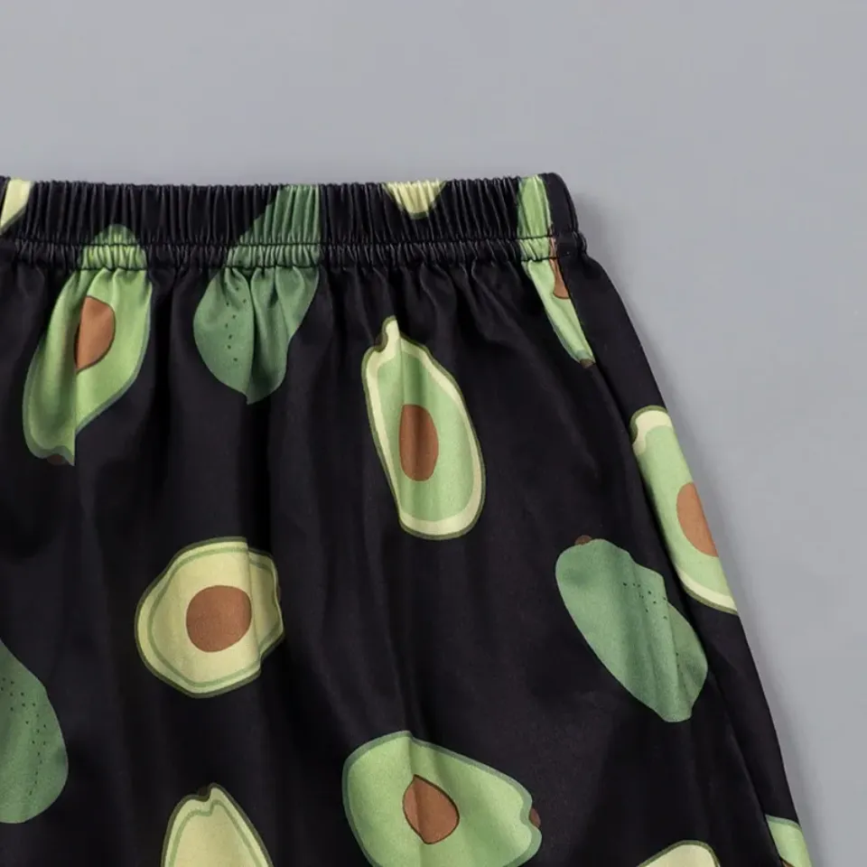 Avocado Print Pajamas Suits Women Shorts, Sleepwear Summer Ladies Pajamas Set ,Short Sleeve T-Shirt, Round Neck Shorts