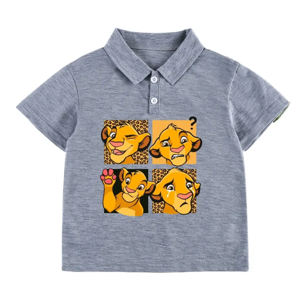 2024 New Disney Lion King Summer Printed Clothing Casual Sports Breathable Lapel Shirt, Boys And Girls Outdoor Polo Shirt