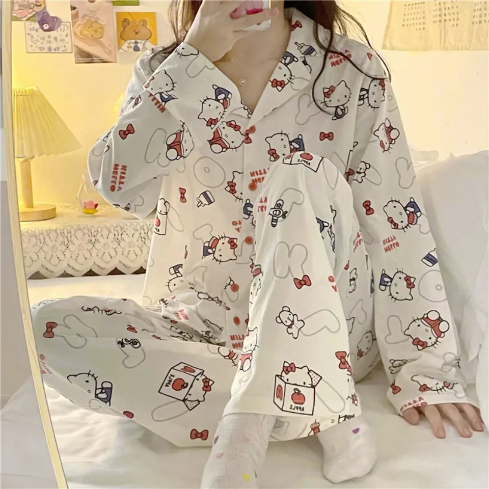 Cartoon Kawaii Sanrio Hello Kitty Pajama Set, Hello Kitty Pajama