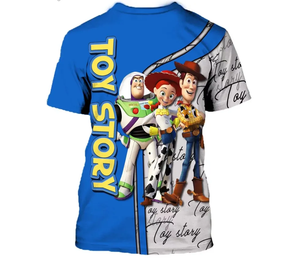 Toy Story Woody Buzz Lightyear Jessie Blue Grey Disney Cartoon 3D T-Shirt
