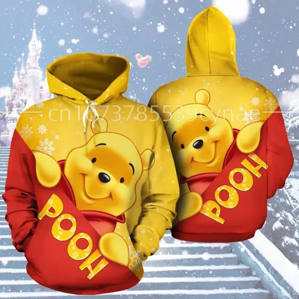 2023 Yellow Pooh Winnie The Pooh Disney Cartoon Graphic Outfits 3D Hoodie