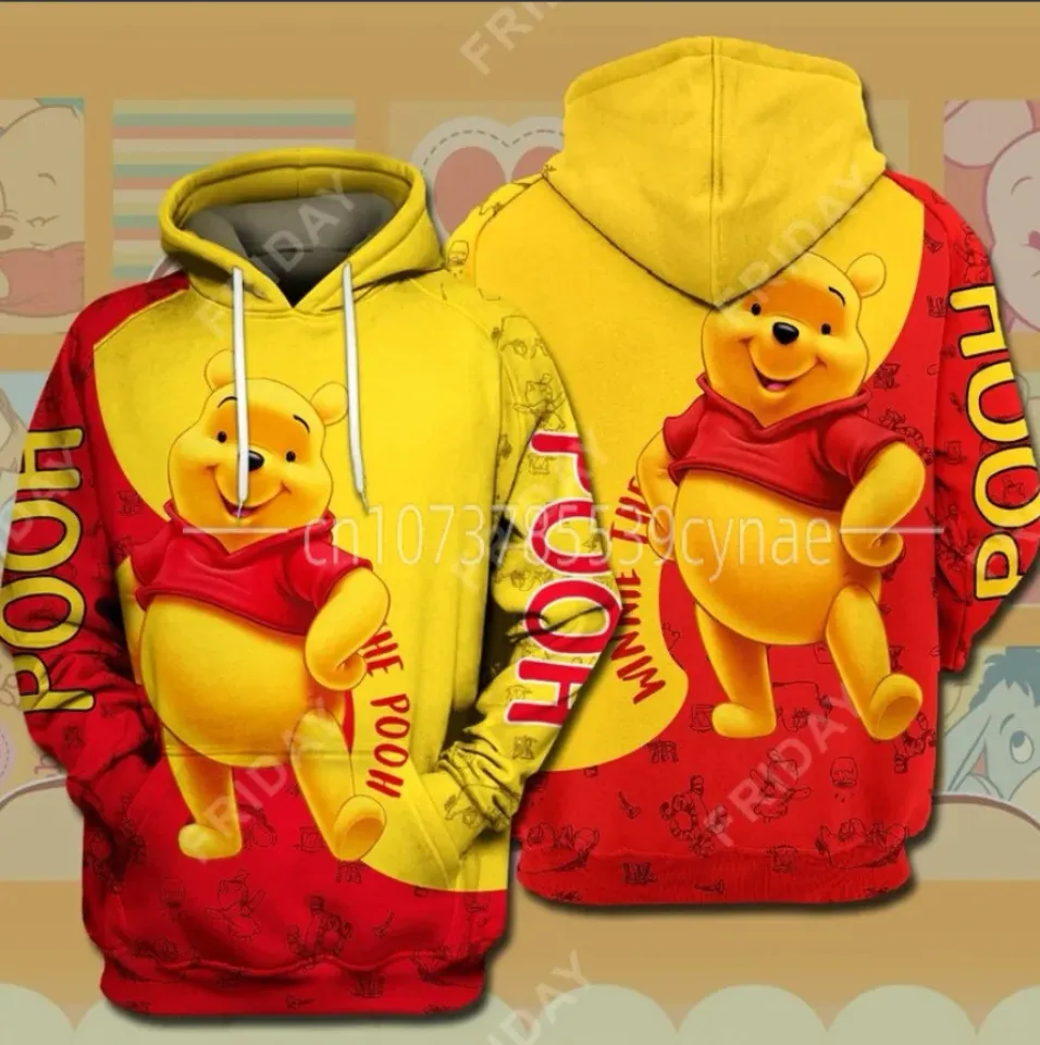 2023 Yellow Pooh Winnie The Pooh Disney Cartoon Graphic Outfits 3D Hoodie