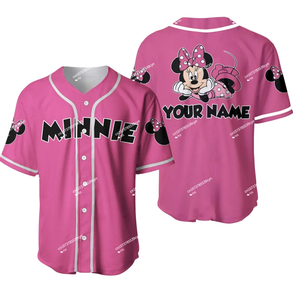 New Disney Mickey Minnie Mouse Pink Blue Disney Baseball Jersey Personalized 3D Disney T-shirt