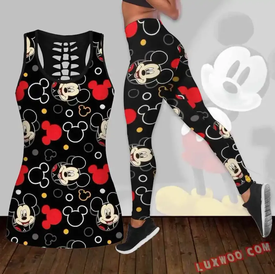 Disney Minnie Women's Hollow Vest + Women's Leggings Yoga Suit