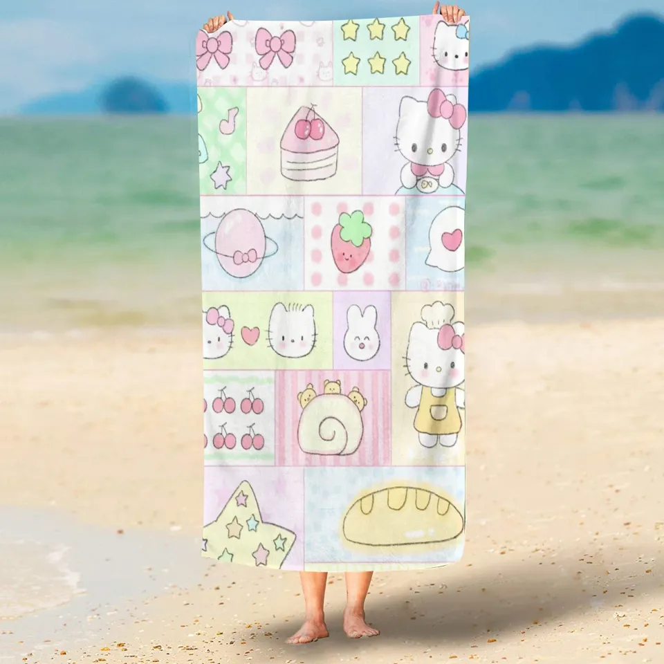 Hello Kitty Cute Girl Animal Beach Towel, Cartoon Home Decor, Bath Children Soft Hand Towels, For Bathroom, Yoga