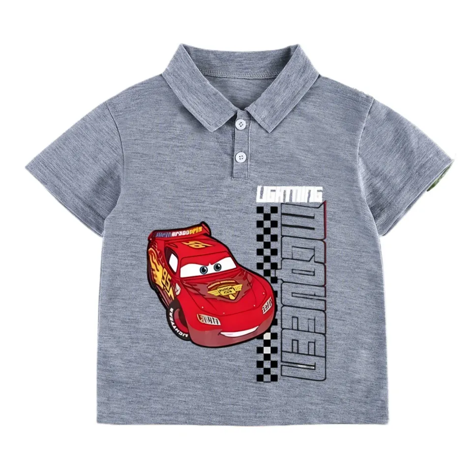 Summer Disney Car Boys and Girls Lightning McQueen Sports Shirt Polo Shirt, Children's Short Sleeved Casual Children's Clothing