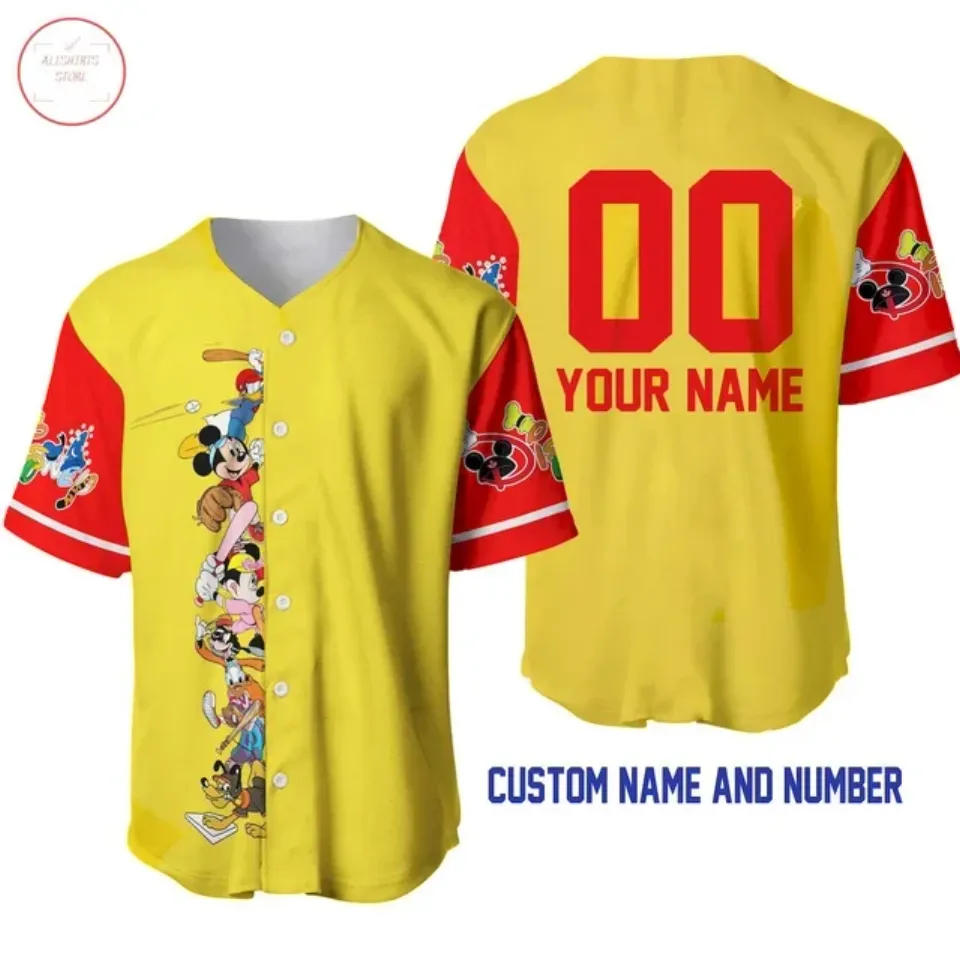 Disney 50th Anniversary Mickey Mouse Black Rainbow Baseball Jersey Custom Name Disney Hawaiian Shirt Men Women Tops