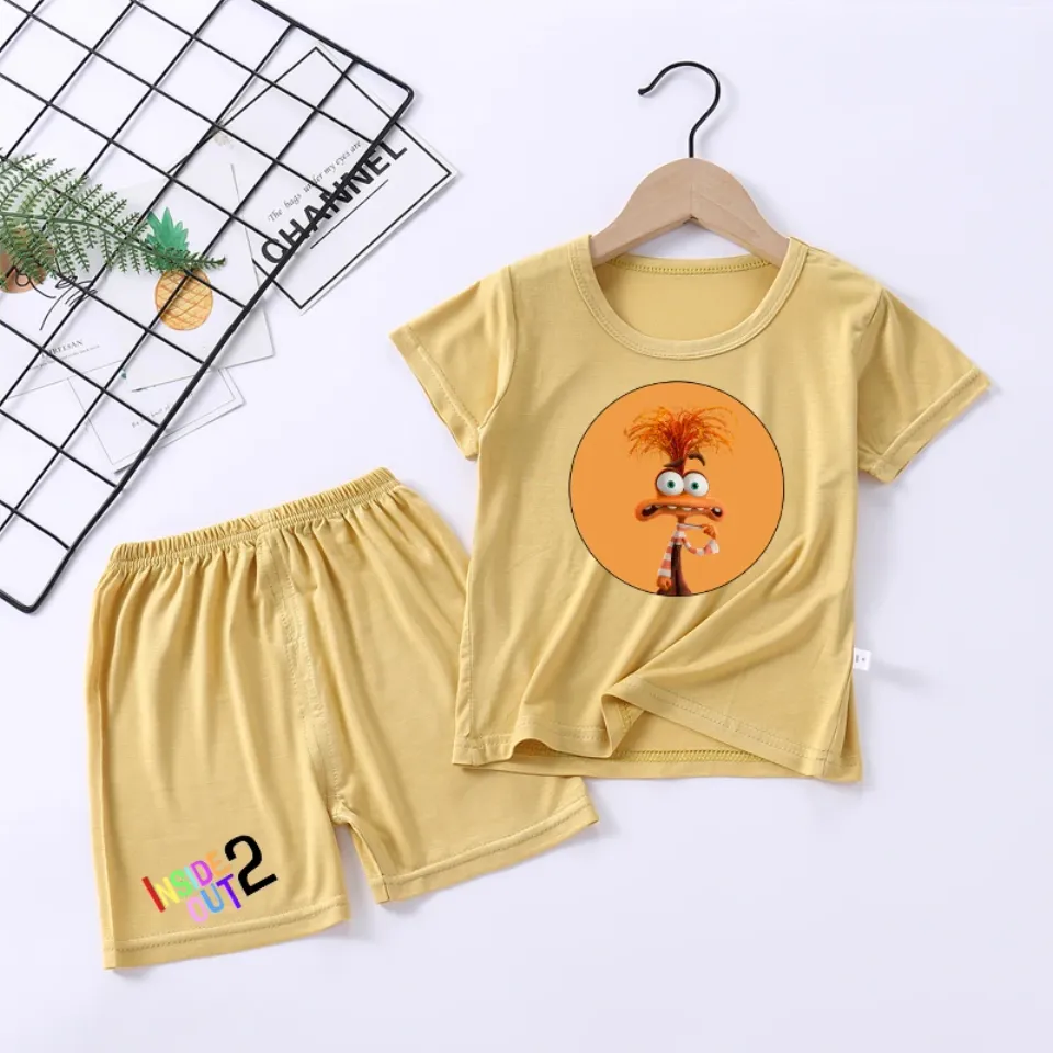 Disney Inside Out 2 Kids Pajama Set Anime Cartoon Printed Short Sleeve Two Piece Suit Kawaii Summer Casual Breathable Loungewear