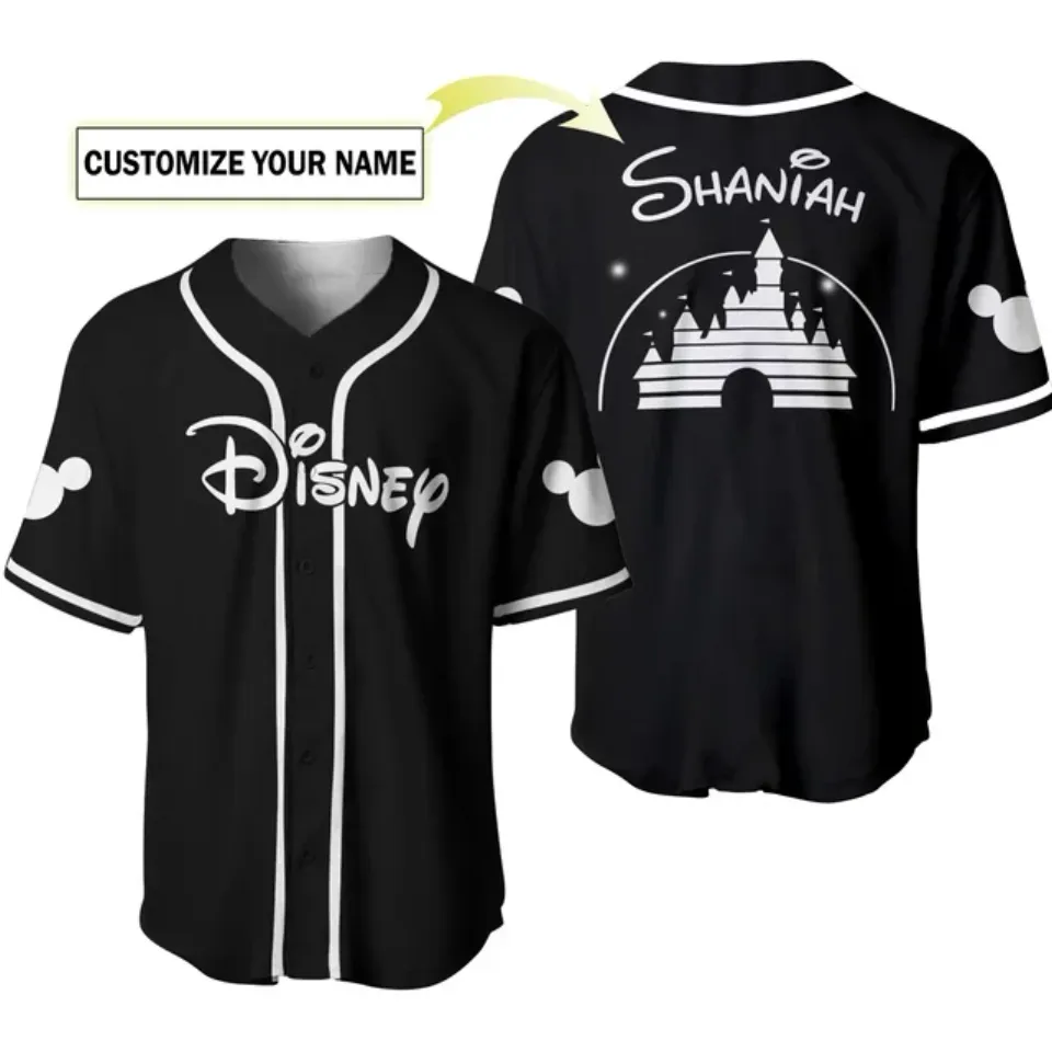Disney 50th Anniversary Mickey Mouse Black Rainbow Baseball Jersey Custom Name Disney Hawaiian Shirt Men Women Tops