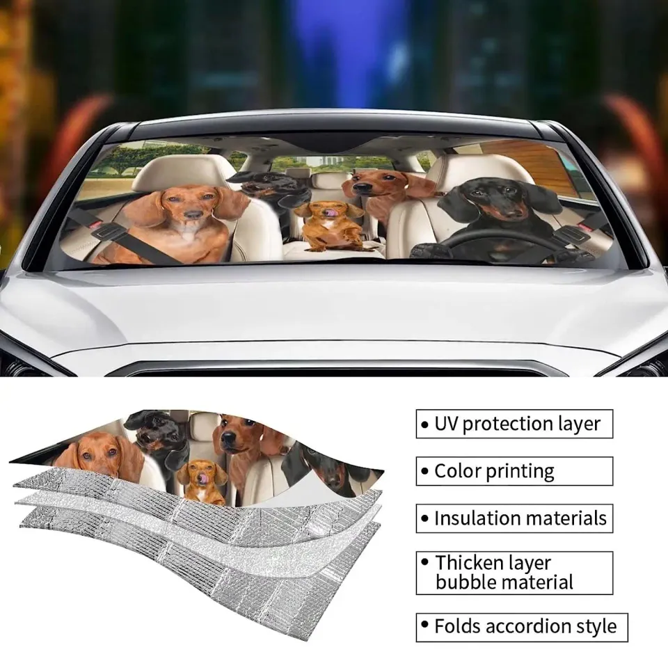 Funny Dachshund Dogs Front Windshield Sun Shade Corgi Dogs Driver