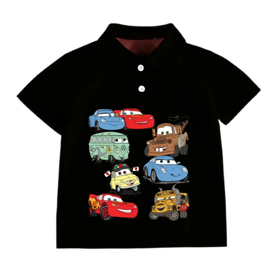 Disney Car Children's Short Sleeve Lightning McQueen Cartoon Children's Polo Shirt, Anime Kawaii Top Casual Wear for Boys And Girls