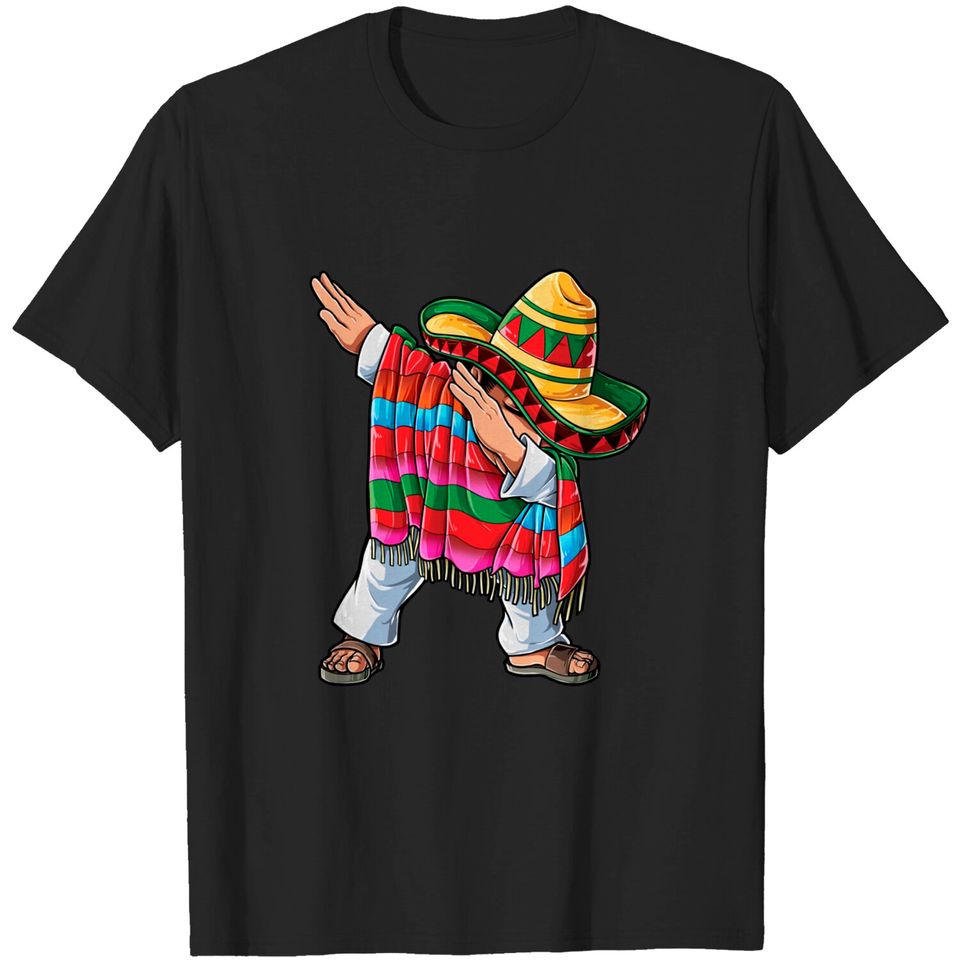 Dabbing Mexican Poncho Cinco de Mayo Boys Men Sombrero Dab T-Shirt