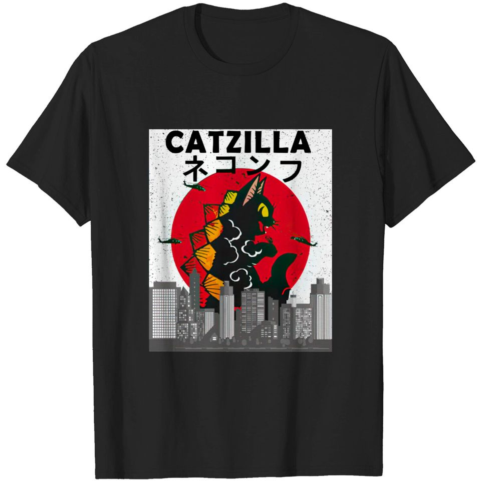 Vintage catzilla Japanese sunset cat - Vintage Catzilla Japanese Sunset Style - T-Shirt