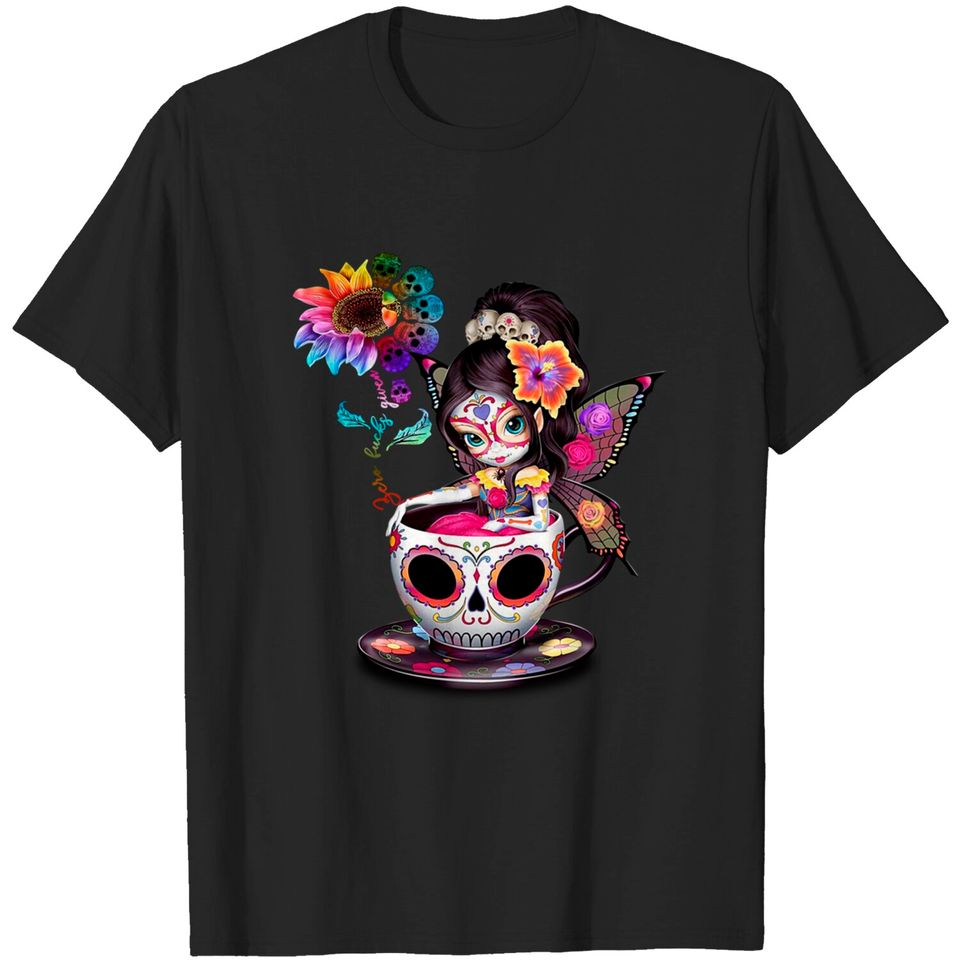 Zero Fu_cks Given Sugar Skull Rainbow Sunflower T-Shirt