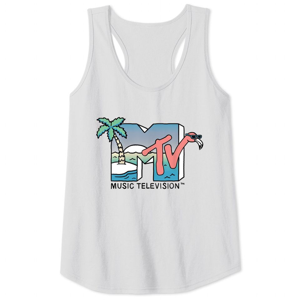 MTV Beach Island Flamingo Logo Vintage Graphic Tank Tops