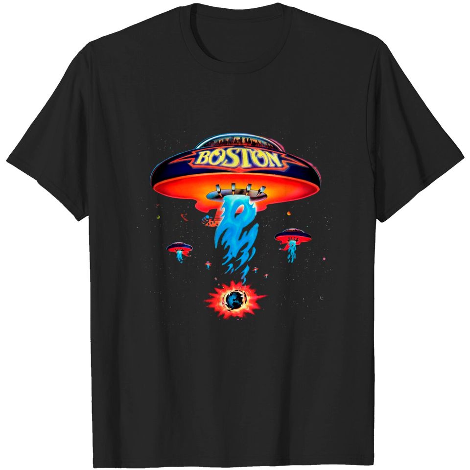 Boston Band Tshirt Poster Shirt Spaceship Rock Band T Shirts for Men Black