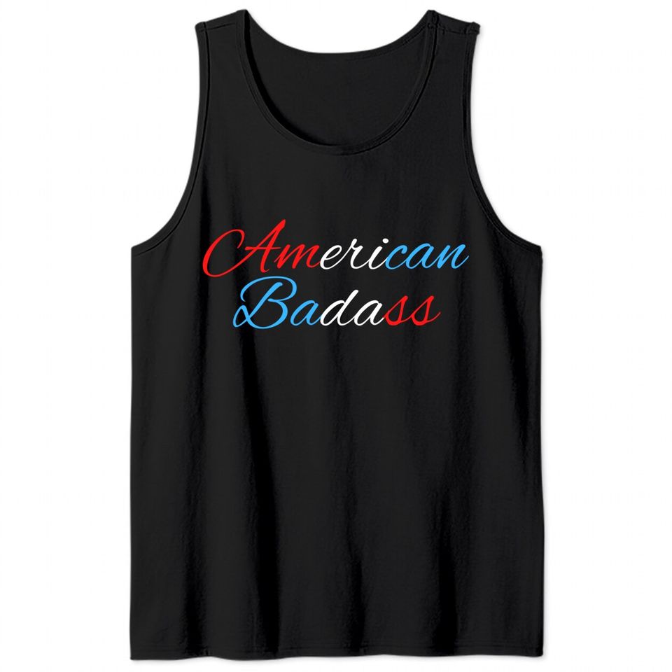 Kid Rock American Badass (red white and blue cursive script font) Tank Tops