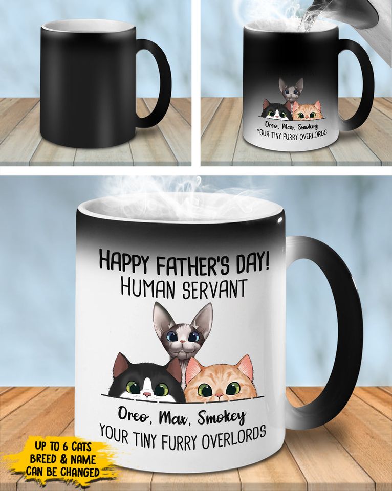 Happy Father's Day Human Servant Funny Personalized Color Changing Cat Mug