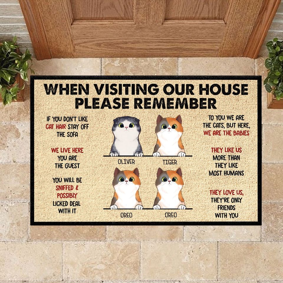 When Visiting My House Please Remember - Funny Personalized Cat Decorative Mat