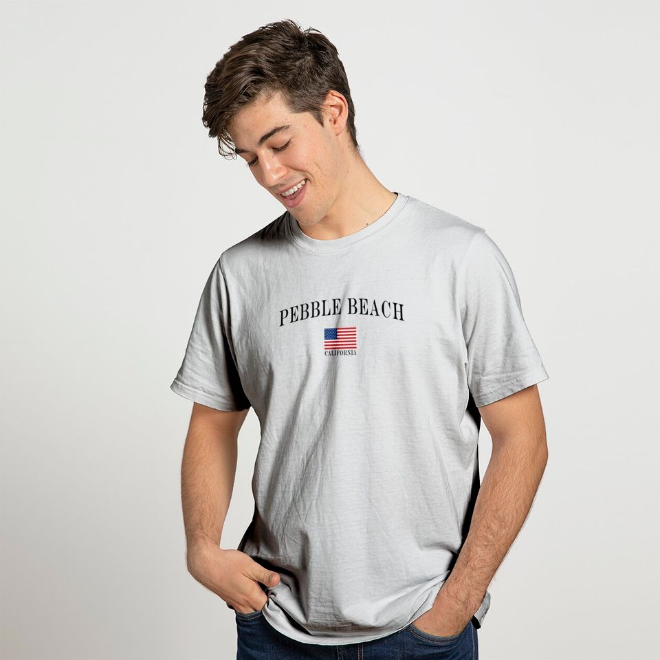 Pebble Beach Unisex T-Shirts | Pebble Beach Vintage Style American Flag Crewneck T-Shirts