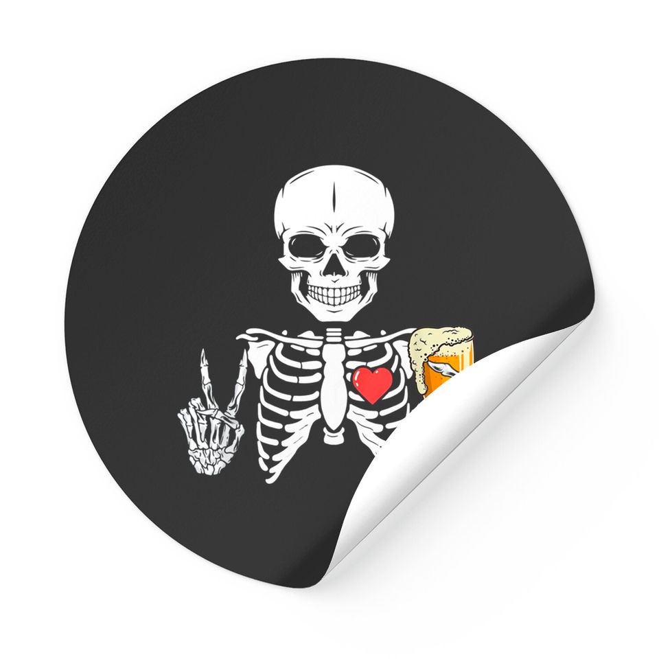 Skeleton Skull Drinking Beer Stickers