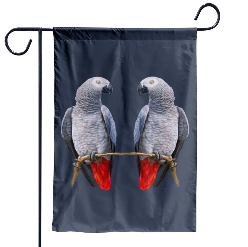 Two African Grey Parrots share a branch Garden Flags