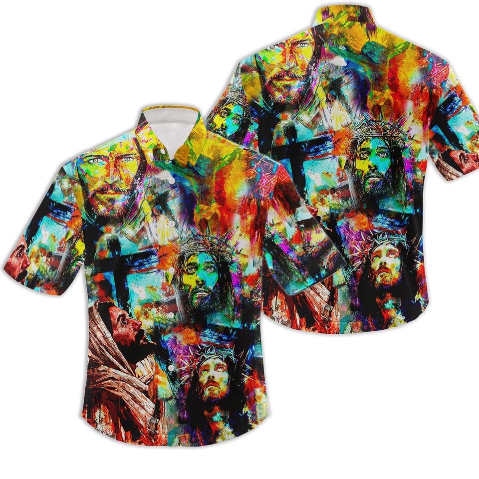 Colorful Jesus Paint Hawaiian Shirt