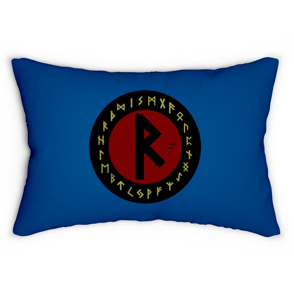 Red Raidho Futhark Rune | Pagan | Viking Symbol Lumbar Pillows