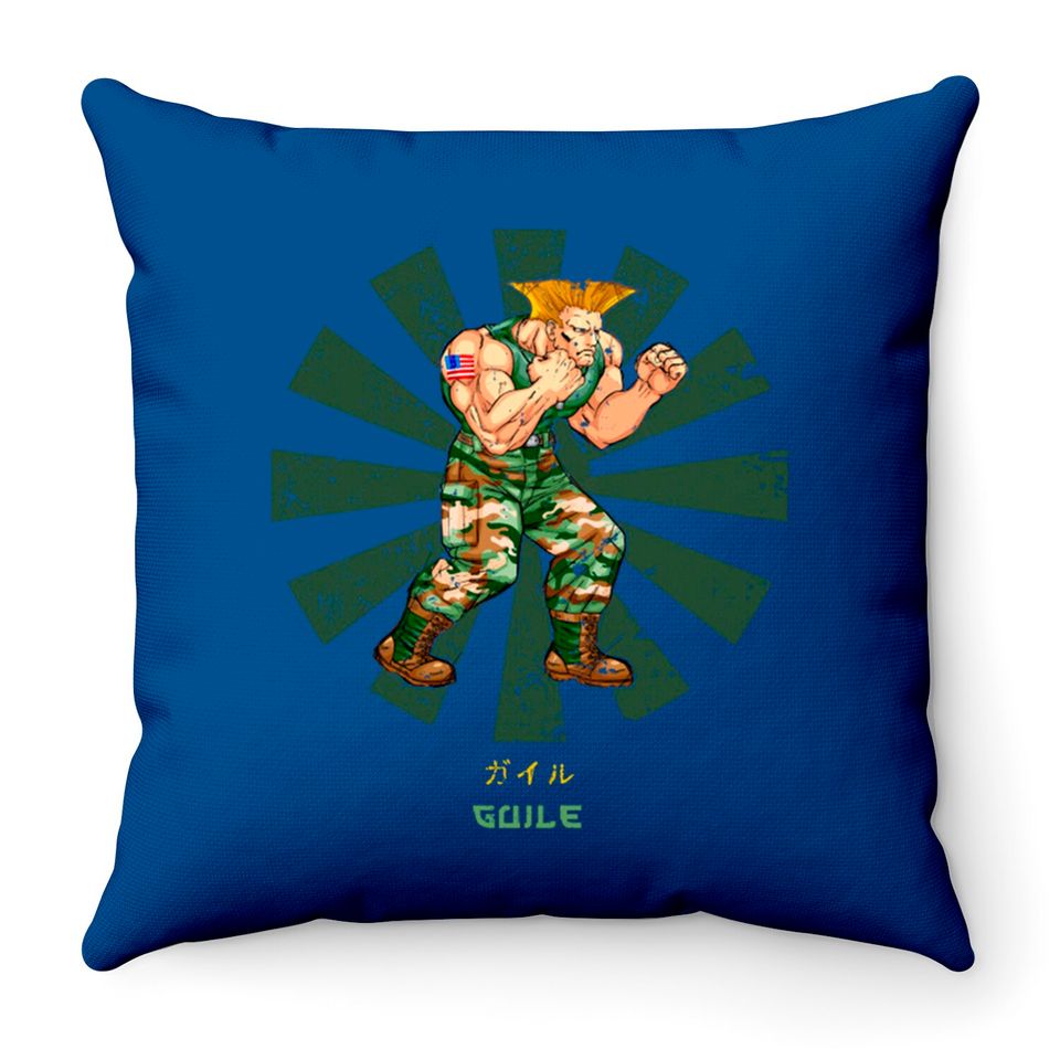 Guile Street Fighter Retro Japanese - Street Fighter - Throw Pillows