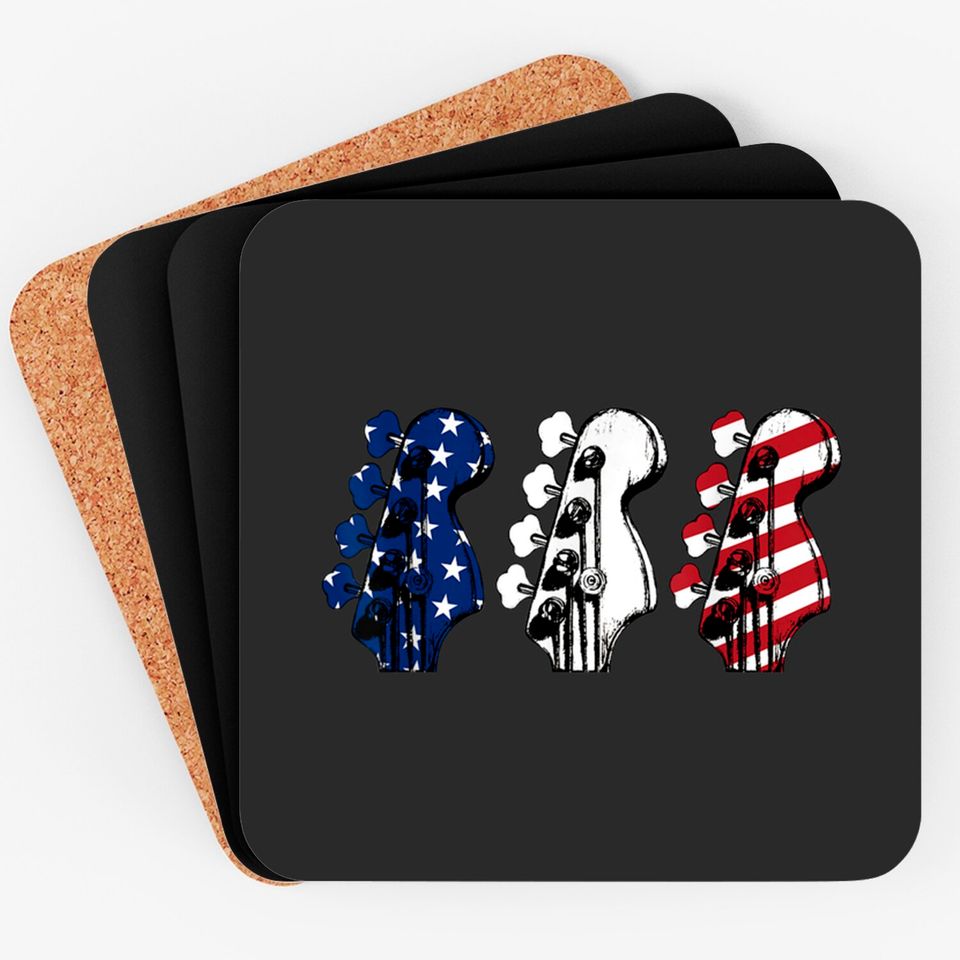 Red White Blue Guitar Head Guitarist 4th Of July Coasters