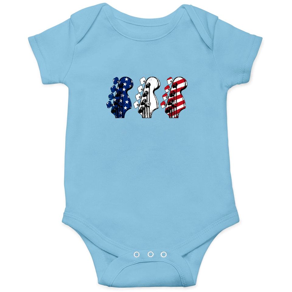Red White Blue Guitar Head Guitarist 4th Of July Onesies