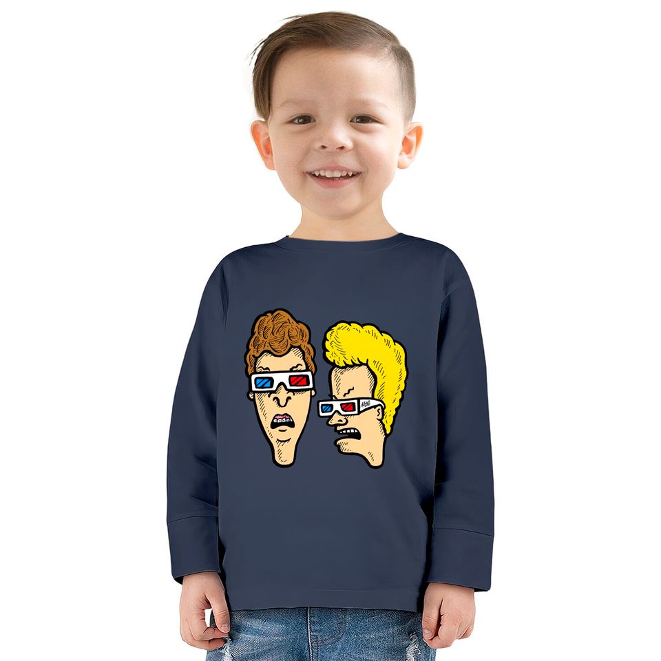 Beavis and Butthead - Dumbasses in 3D - Beavis And Butthead Wearing 3d Glasses -  Kids Long Sleeve T-Shirts