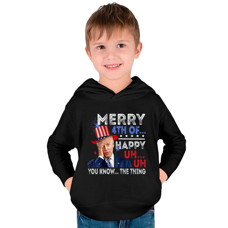Joe Biden Confused Merry Happy Funny 4th Of July Kids Pullover Hoodies