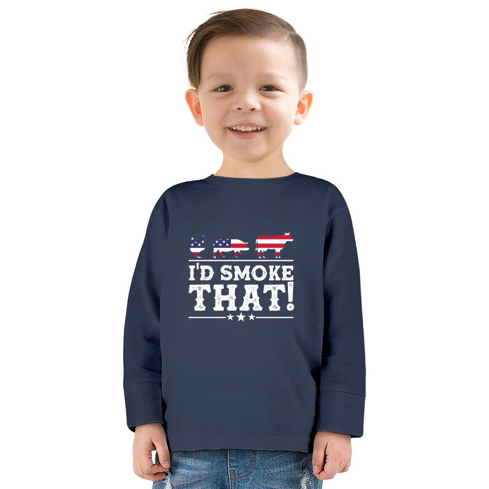I'd Smoke That BBQ Loverr American Flag  Kids Long Sleeve T-Shirts