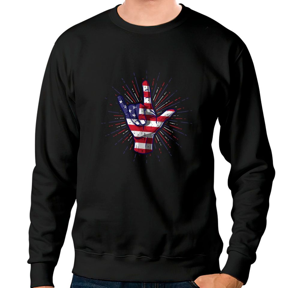 I Love You Hand Sign Gesture USA American Flag Cute - Usa America Flag - Sweatshirts