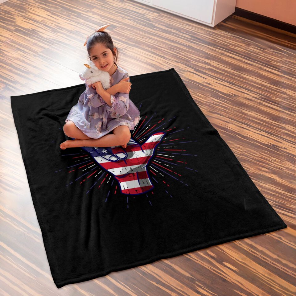 I Love You Hand Sign Gesture USA American Flag Cute - Usa America Flag - Baby Blankets