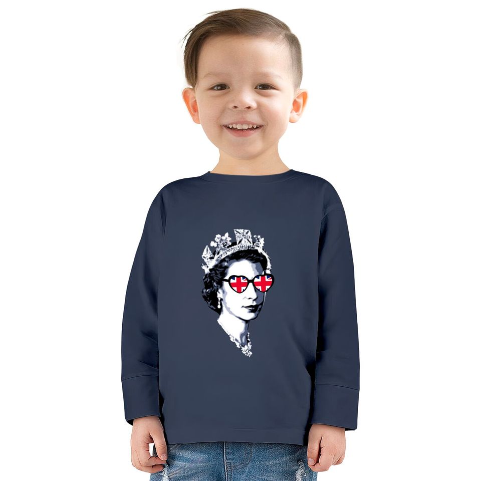 Queen Elizabeth II UK Flag Heart Sunglasses - Queen Elizabeth Ii -  Kids Long Sleeve T-Shirts