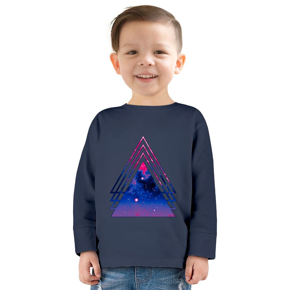 Bi Pride Layered Galaxy Triangles - Bisexual Pride -  Kids Long Sleeve T-Shirts