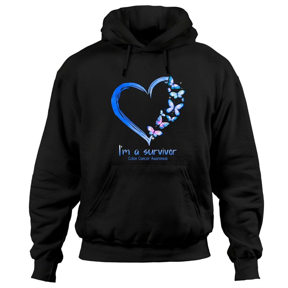 Blue Butterfly Heart I'm A Survivor Colon Cancer Awareness Hoodies