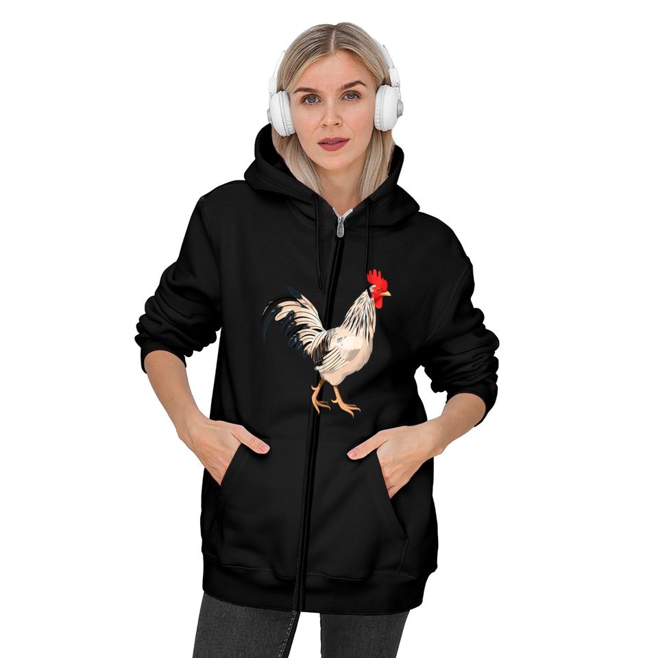 Realistic rooster Zip Hoodies
